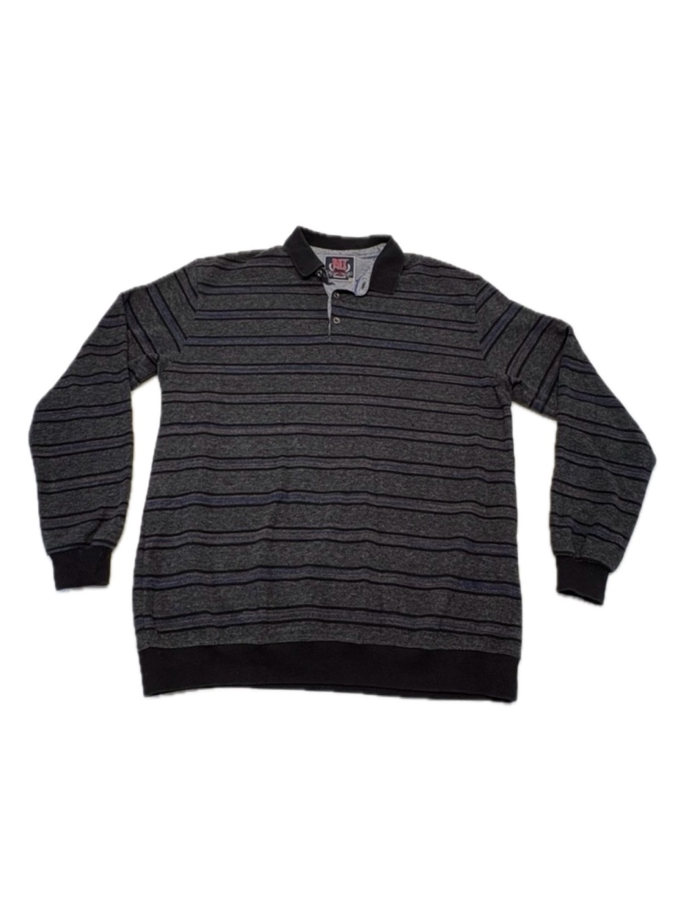 Vintage Rey Polo Gray Striped Long Sleeve Knit Polo Shirt Men's Big & Tall 4XL